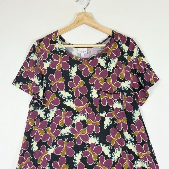 Lularoe Womens Large Purple Butterfly Short Sleeve Hi Low Midi Pullover Dress - Picture 2 of 6